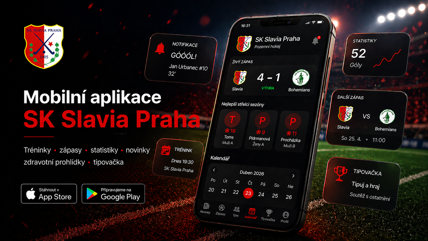 Spustili jsme mobilní aplikaci pro SK Slavia Praha — pozemní hokej